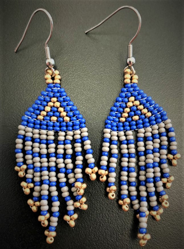 Beaded blue and gold earrings