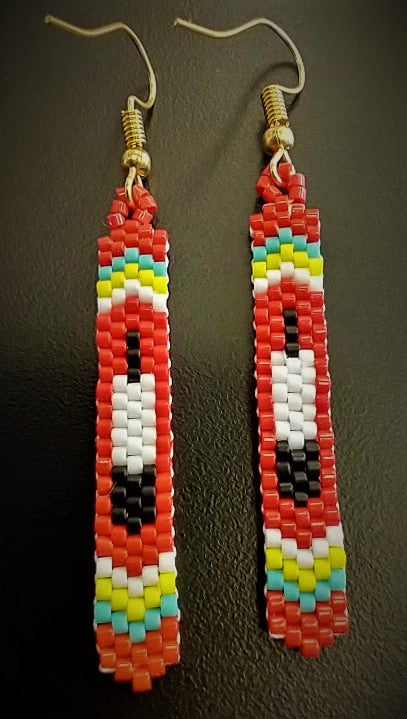 Red beaded feather earring