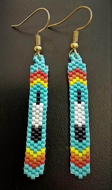 Turquoise beaded feather earring