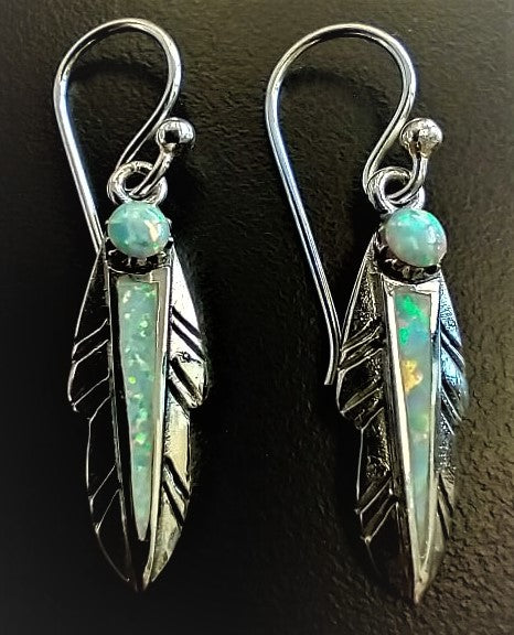 OPAL STERLING SILVER 925 FEATHER EARRINGS