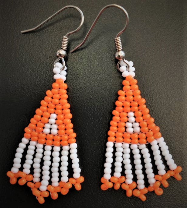 Beaded orange and white earrings